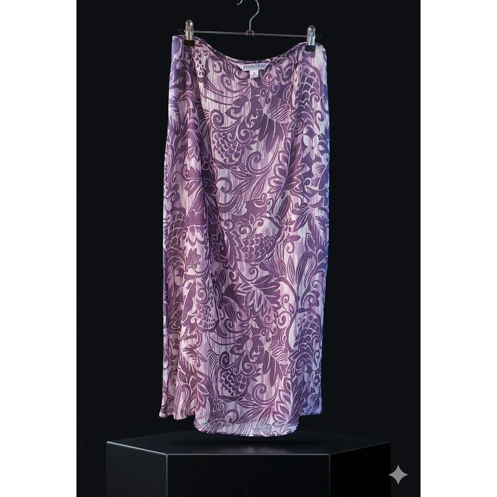 Vintage Pendleton Lavender Floral Sheer Midi Skirt Elastic Waist Cottagecore 10